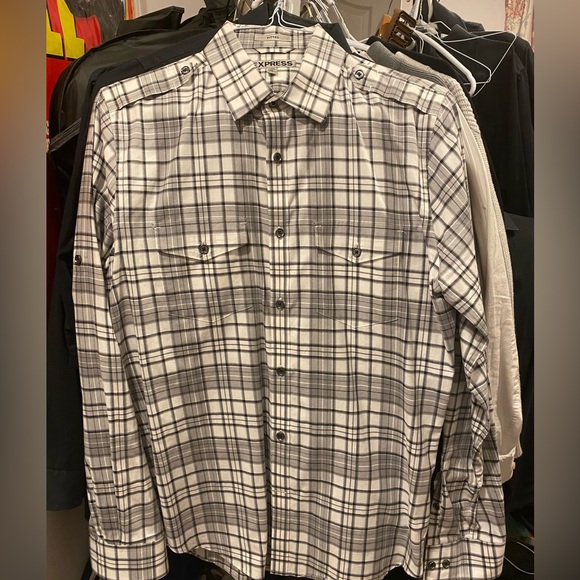 EXPRESS Men’s Grey White & Black Shirt - Size M - Picture 3 of 8